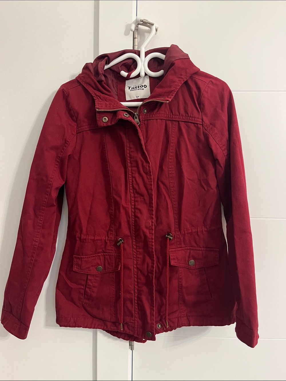 Women's Hooded Red Jacket with Drawstring Waist